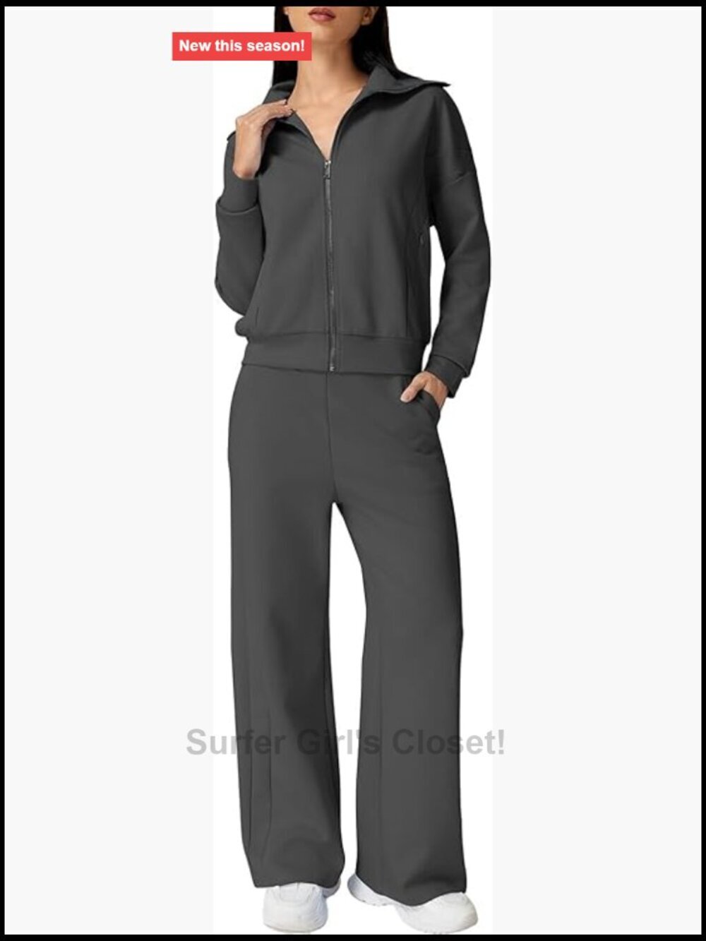 Cotton Zip Up Sweatshirt Wide Leg Pants Tracksuit Set 2 Piece